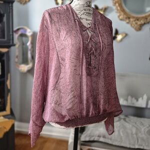 Express Boho Lace-Up Blush Pink Blouse Small